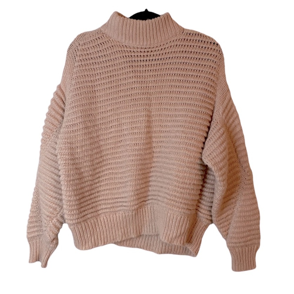 H&M Light Pink Thick Cozy Turtleneck Wool Blend Oversized Sweater Size Small
